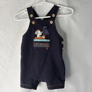 Pekkle Baby Boy 6 Month Blue Denim Elephant Sailboat Pocket Shortall Overalls